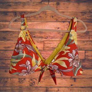 5 for $25🔥Sandflower Orange Floral Tie Front Bikini Top XL